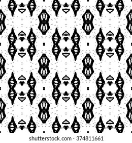Ethnic Aztec pattern. Striped hand painted aztec vector seamless pattern with ethnic and tribal motifs, zigzag lines, brushstrokes and splatters of paint black and white colors Vector illustration.