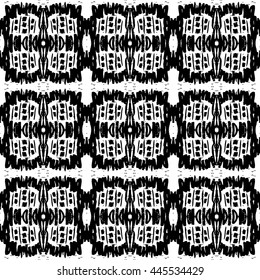 Ethnic Aztec pattern. Striped hand painted aztec vector seamless pattern with ethnic and tribal motifs, zigzag lines, brushstrokes and splatters of paint black and white colors Vector illustration.