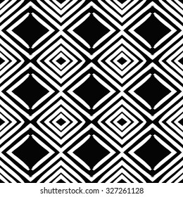 Ethnic Aztec seamless pattern. Striped hand painted seamless pattern with ethnic and tribal motifs, zigzag lines, brush strokes and splatters of paint vibrant colors. Ikat Mexican motif.