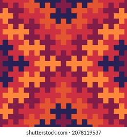 Ethnic backdrop. Mosaic tiles. Seamless pattern. Folk wallpaper. Tribal ornament. Geometric image. Ethnical motif. Surface texture. Textile print. Abstract background. Sayagata vector.