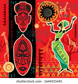 Ethnic background with African motifs, Design for poster, card, invitation, placard, brochure, flyer Seamless pattern