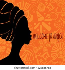 Ethnic background with african woman and african elements. This image can be use for invitation to Africa and some promotional materials in travel industry.