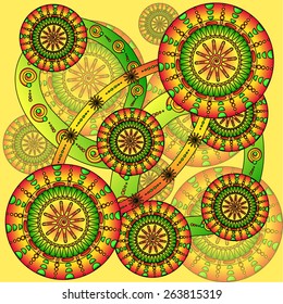 The ethnic background of circles, lines and rectangles.