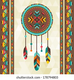 Ethnic background with dream catcher in navajo design.