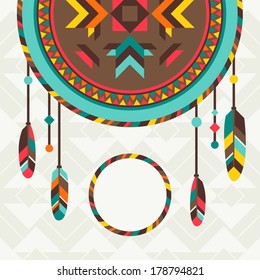 Ethnic background with dreamcatcher in navajo design.