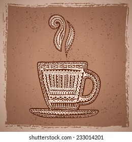 Ethnic background with hand drawn coffee cup for your own design