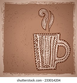Ethnic background with hand drawn coffee cup for your own design