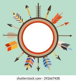 Ethnic background with indian arrows in native style.