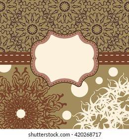 ethnic background. Label with tape.Can be used for packaging,invitations,template,artwork.Decorative element border.