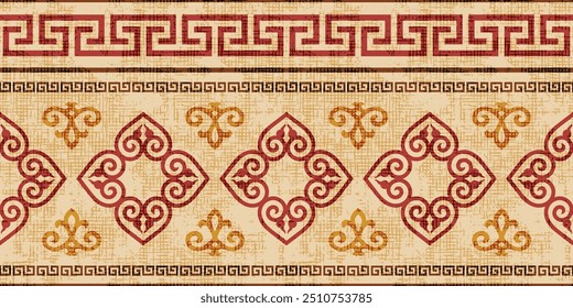 Fundo étnico sobre o tema do ornamento nacional da Mongólia, padrão sem emenda, design vetorial