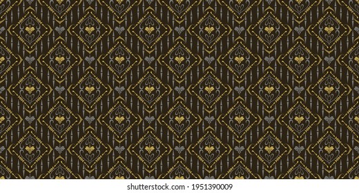 Ethnic background pattern of decorative ornament on a black background, wallpaper. Seamless pattern, texture for your design. Vector image