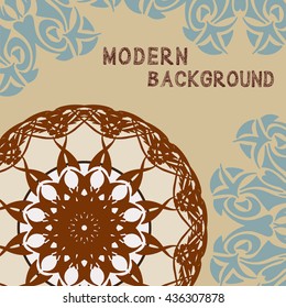 Ethnic background with red mandala. Abstract composition with tribal pattern ornate Oriental style. Template for greeting card, invitation or poster.