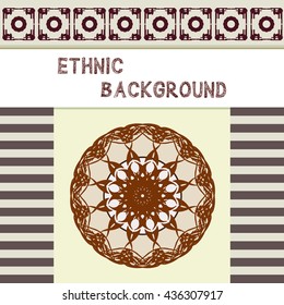Ethnic background with red mandala. Abstract composition with tribal pattern ornate Oriental style. Template for greeting card, invitation or poster.