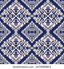 Ethnischer Hintergrund, nahtloses Muster, geometrisch und vom Stamm inspiriert, Freihand-Zeichnungsdesign, handgemachte Textilien.