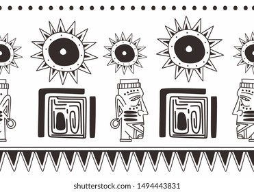 Ethnic background seamless pattern navajo culture background ready for fashion textile print vector illustration black and white colors