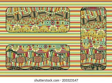 Ethnic background set. Abstract striped background. Bright colors    