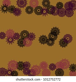 Ethnic Background with Simple Mandala Patterns. Round Motives for Greeting Card. Outline Ethnic Motives In Indian Style