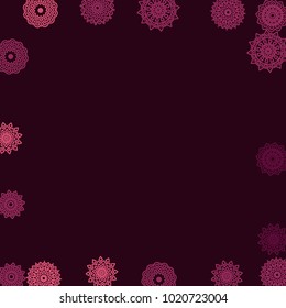 Ethnic Background with Simple Mandala Patterns. Round Medallions for Poster. Outline Lacy Patterns In Indian Style