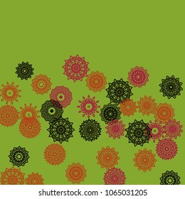 Ethnic Background with Simple Mandala Patterns. Round Medallions for Poster. Outline Lacy Patterns In Indian Style