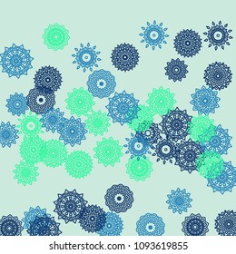 Ethnic Background with Simple Mandala Patterns. Round Medallions for Greeting Card. Outline Lacy Patterns In Turkish Style