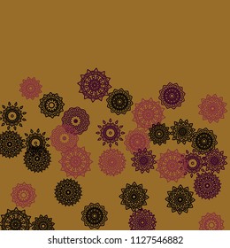 Ethnic Background with Simple Mandala Patterns. Round Medallions for Greeting Card. Outline Lacy Patterns In Indian Style