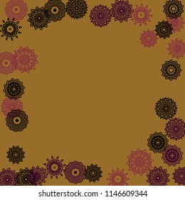 Ethnic Background with Simple Mandala Patterns. Round Motives for Banner. Outline Lacy Patterns In Turkish Style