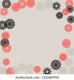 Ethnic Background with Simple Mandala Patterns. Round Motives for Greeting Card. Outline Mandalas In Indian Style