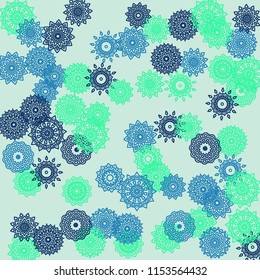 Ethnic Background with Simple Mandala Patterns. Round Medallions for Banner. Outline Lacy Patterns In Turkish Style