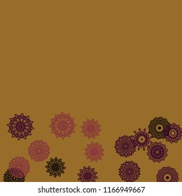 Ethnic Background with Simple Mandala Patterns. Orient Elements for Greeting Card. Outline Mandalas In Moroccan Style