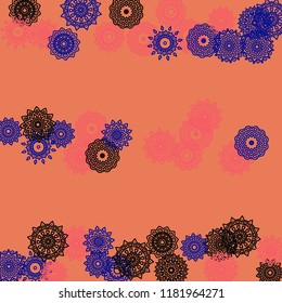 Ethnic Background with Simple Mandala Patterns. Round Motives for Greeting Card. Outline Ethnic Motives In Arabic Style