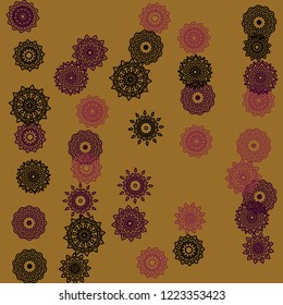 Ethnic Background with Simple Mandala Patterns. Round Motives for Greeting Card. Outline Lacy Patterns In Turkish Style