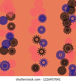 Ethnic Background with Simple Mandala Patterns. Round Medallions for Greeting Card. Outline Ethnic Motives In Arabic Style