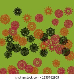 Ethnic Background with Simple Mandala Patterns. Round Motives for Greeting Card. Outline Lacy Patterns In Turkish Style