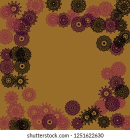Ethnic Background with Simple Mandala Patterns. Round Medallions for Poster. Outline Lacy Patterns In Moroccan Style