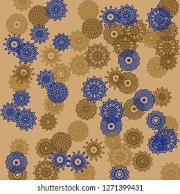 Ethnic Background with Simple Mandala Patterns. Round Motives for Greeting Card. Outline Ethnic Motives In Turkish Style