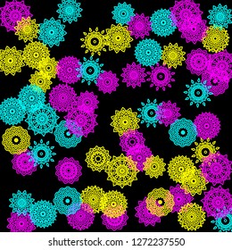 Ethnic Background with Simple Mandala Patterns. Round Medallions for Poster. Outline Ethnic Motives In Turkish Style