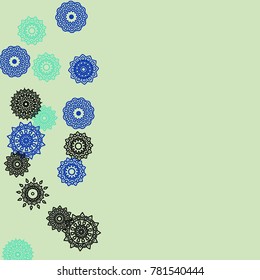 Ethnic Background with Simple Mandala Patterns. Round Medallions for Poster. Outline Lacy Patterns In Indian Style