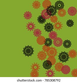 Ethnic Background with Simple Mandala Patterns. Round Medallions for Poster. Outline Lacy Patterns In Turkish Style