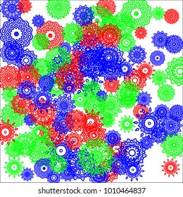 Ethnic Background with Small Mandalas. May be Used as Christmas Background with Snowflakes. Orient Pattern for Card, Poster, Banner. Festive Outline Mandalas on White Backdrop