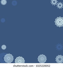 Ethnic Background with Small Mandalas. May be Used as Christmas Background with Snowflakes. Orient Pattern for Card, Poster, Banner. Festive Outline Mandalas on White Backdrop