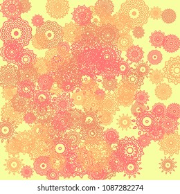 Ethnic Background with Small Mandalas. May be Used as Christmas Background with Snowflakes. Orient Pattern for Card, Poster, Banner. Festive Outline Mandalas on White Backdrop