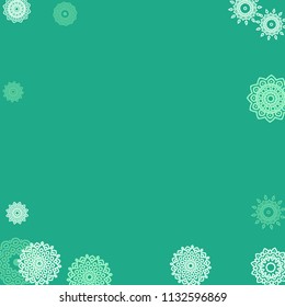 Ethnic Background with Small Mandalas. May be Used as Christmas Background with Snowflakes. Orient Pattern for Card, Poster, Banner. Festive Outline Mandalas on White Backdrop