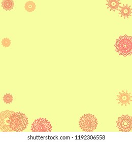 Ethnic Background with Small Mandalas. May be Used as Christmas Background with Snowflakes. Orient Pattern for Card, Poster, Banner. Festive Outline Mandalas on White Backdrop