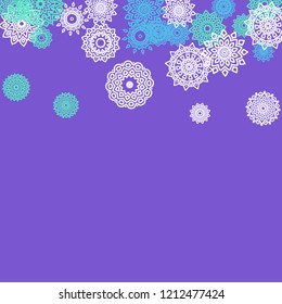 Ethnic Background with Small Mandalas. May be Used as Christmas Background with Snowflakes. Orient Pattern for Card, Poster, Banner. Festive Outline Mandalas on White Backdrop