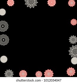 Ethnic Background with Snowflakes or Mandalas. Winter Pattern with Cute Snowflakes. Christmas or Indian Texture in Trendy Style. Vector Snowflakes for Card Design on Black Background