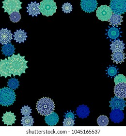 Ethnic Background with Snowflakes or Mandalas. Winter Pattern with Cute Snowflakes. Christmas or Indian Texture in Trendy Style. Vector Snowflakes for Card Design on Black Background