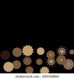 Ethnic Background with Snowflakes or Mandalas. Winter Pattern with Cute Snowflakes. Christmas or Indian Texture in Trendy Style. Vector Snowflakes for Card Design on Black Background
