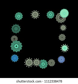 Ethnic Background with Snowflakes or Mandalas. Winter Pattern with Cute Snowflakes. Christmas or Indian Texture in Trendy Style. Vector Snowflakes for Card Design on Black Background