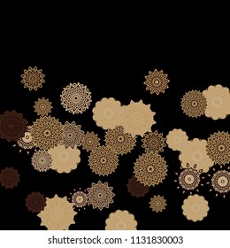 Ethnic Background with Snowflakes or Mandalas. Winter Pattern with Cute Snowflakes. Christmas or Indian Texture in Trendy Style. Vector Snowflakes for Card Design on Black Background