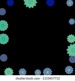 Ethnic Background with Snowflakes or Mandalas. Winter Pattern with Cute Snowflakes. Christmas or Indian Texture in Trendy Style. Vector Snowflakes for Card Design on Black Background